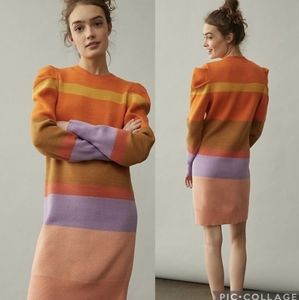 NWT Farm Rio Orange Multi Stripe Sweater Dress in XS